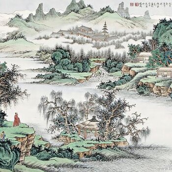 国画山水壁画工笔国画墙画墙绘彩绘